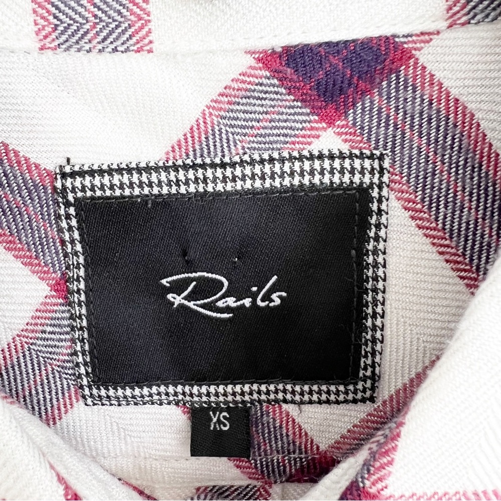 Rails Plaid Flannel Top Long Sleeve Button Down Shirt White Red Navy Blouse XS - Picture 7 of 17